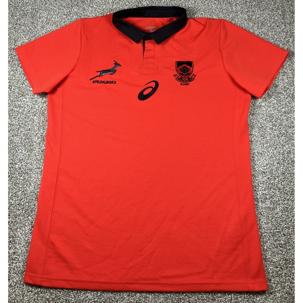 Asics Springboks South Africa Rugby Polo Shirt Men's Size Large Short Sleeve Red